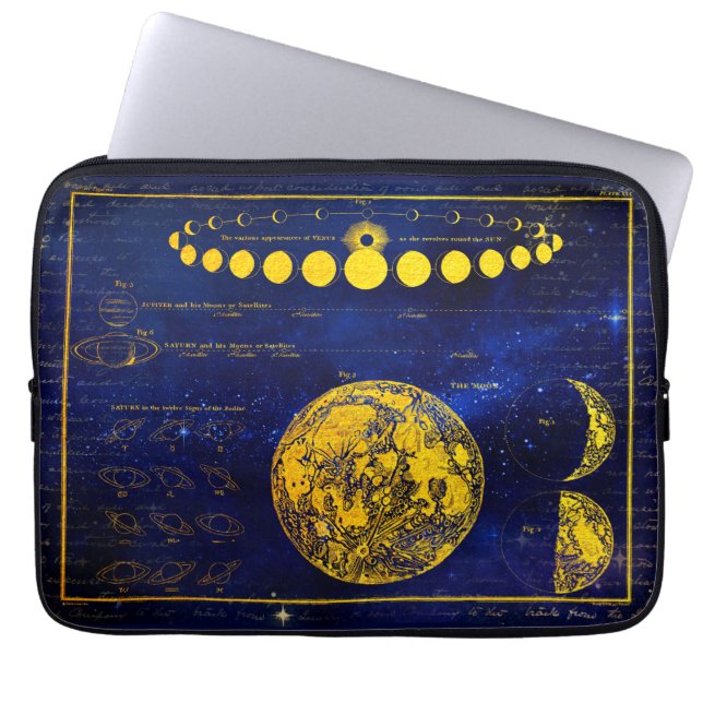 ヴィンテージの月の土星木星金星の位相 ラップトップスリーブ (正面)