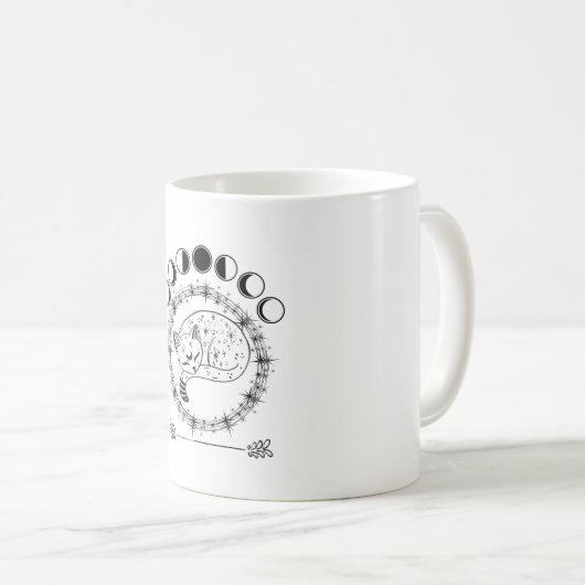 ヴィンテージの月相の寝猫 コーヒーマグカップ (正面右)