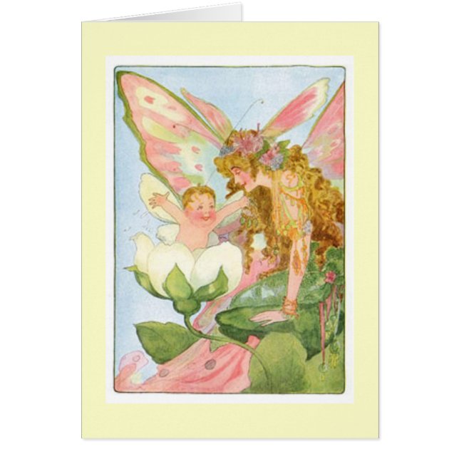 ヴィンテージの朝のベビーの妖精カード (正面)