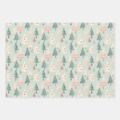 ヴィンテージの木々の森ピンクガーリーのクリスマス ラッピングペーパーシート (正面2)