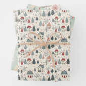 ヴィンテージの木々の森ピンクガーリーのクリスマス ラッピングペーパーシート (インサイチュ)