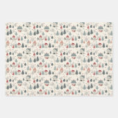 ヴィンテージの木々の森ピンクガーリーのクリスマス ラッピングペーパーシート (正面)