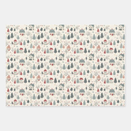ヴィンテージの木々の森ピンクガーリーのクリスマス ラッピングペーパーシート