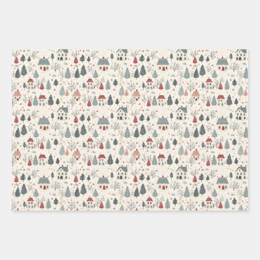ヴィンテージの木々の森ピンクガーリーのクリスマス ラッピングペーパーシート (正面)