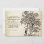 ヴィンテージの木およびカップルの婚約パーティの招待 招待状 (正面)