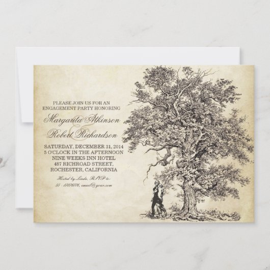 ヴィンテージの木およびカップルの婚約パーティの招待 招待状 (正面)