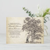 ヴィンテージの木およびカップルの婚約パーティの招待 招待状 (スタンド正面)