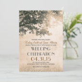 ヴィンテージの木と愛の鳥の国素朴の結婚式 招待状 (スタンド正面)