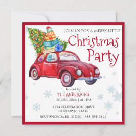 ヴィンテージの木と赤いベテルカー 招待状