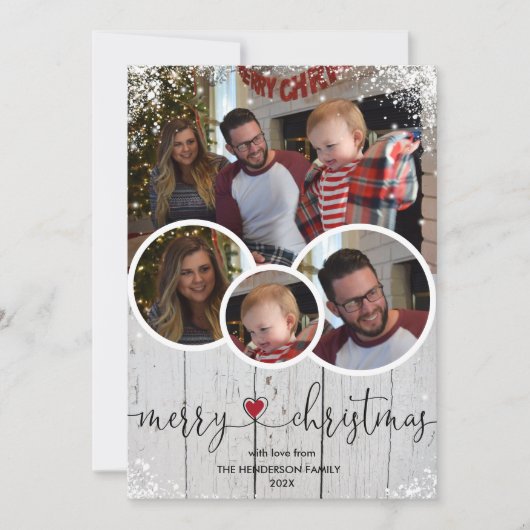 ヴィンテージの木と雪メリークリスマスファーム素朴ー シーズンカード (正面)