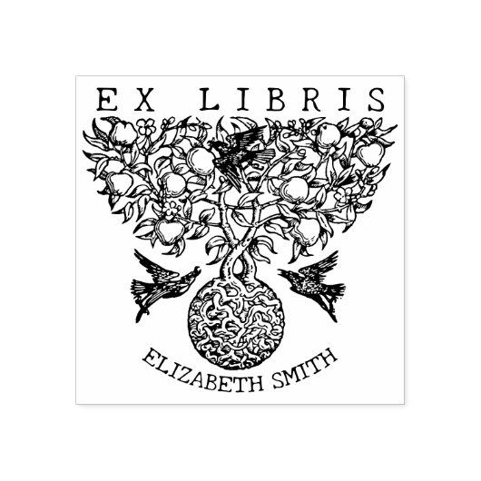 ヴィンテージの木と鳥の本Ex Libris ラバースタンプ (インプリント)