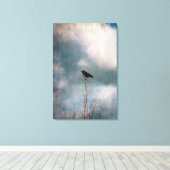 ヴィンテージの木のカラスの写真 キャンバスプリント (インサイチュ (ウッドフロア))