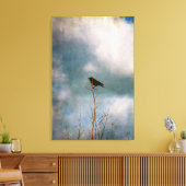 ヴィンテージの木のカラスの写真 キャンバスプリント (インサイチュ (リビング))