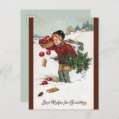 ヴィンテージの木のクリスマスポストカード付き男の子 ポストカード (正面/裏面)