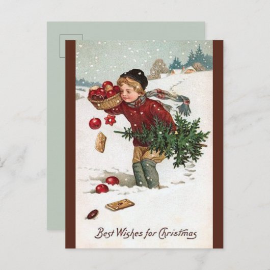 ヴィンテージの木のクリスマスポストカード付き男の子 ポストカード (正面/裏面)