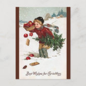 ヴィンテージの木のクリスマスポストカード付き男の子 ポストカード (正面)