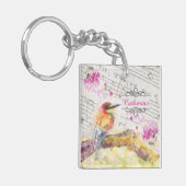 ヴィンテージの木のピンクの花の切り離し キーホルダー (正面左)