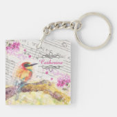 ヴィンテージの木のピンクの花の切り離し キーホルダー (裏面)