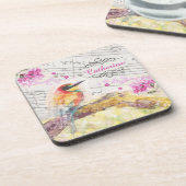 ヴィンテージの木のピンクの花の切り離し コースター (左側)