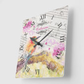 ヴィンテージの木のピンクの花の切り離し スクエア壁時計 (傾斜)