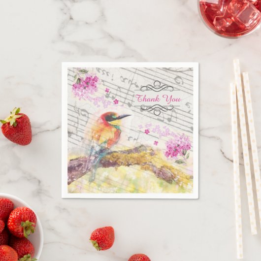 ヴィンテージの木のピンクの花の切り離し スタンダードカクテルナプキン (インサイチュ)