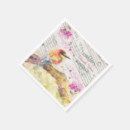 ヴィンテージの木のピンクの花の切り離し スタンダードカクテルナプキン (角)