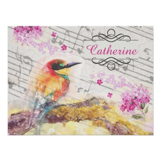 ヴィンテージの木のピンクの花の切り離し ポスター (正面)