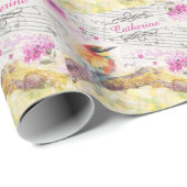 ヴィンテージの木のピンクの花の切り離し ラッピングペーパー (ロールコーナー)