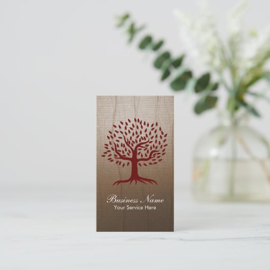 ヴィンテージの木のロゴのヨガの健康心理学 名刺 (スタンド正面)