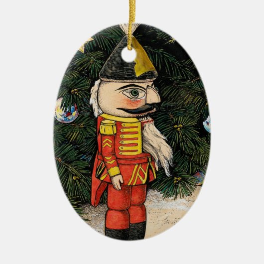 ヴィンテージの木の下のくるみ割り セラミックオーナメント (正面)