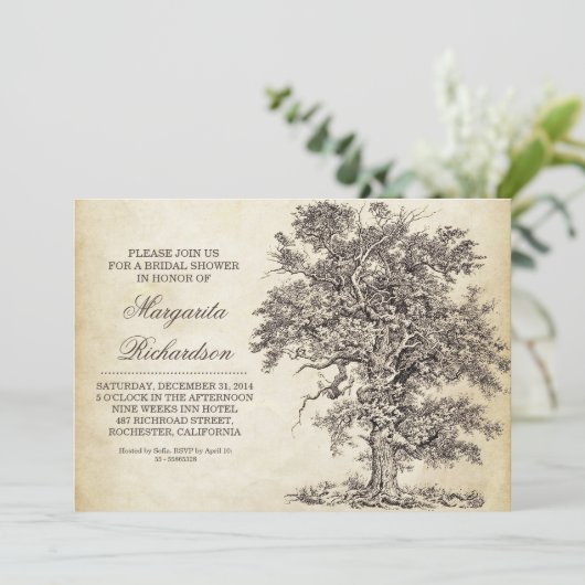 ヴィンテージの木の古い老化させたブライダルシャワー招待状 招待状 (スタンド正面)