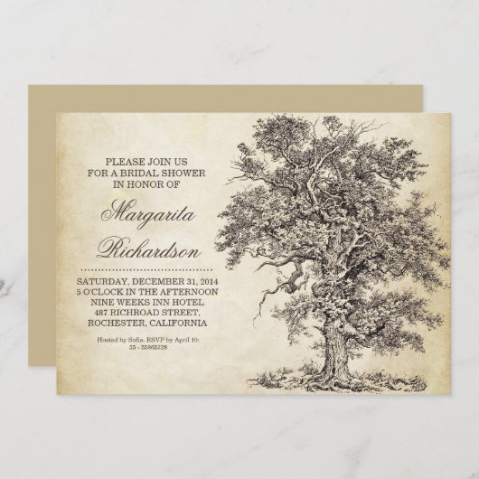 ヴィンテージの木の古い老化させたブライダルシャワー招待状 招待状 (正面/裏面)