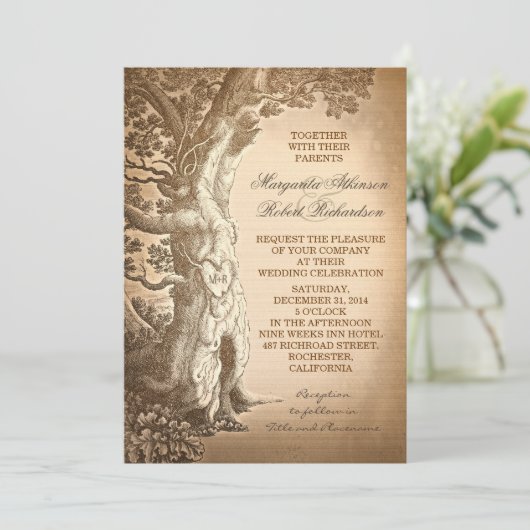 ヴィンテージの木の古く素朴な結婚式招待状 招待状 (スタンド正面)