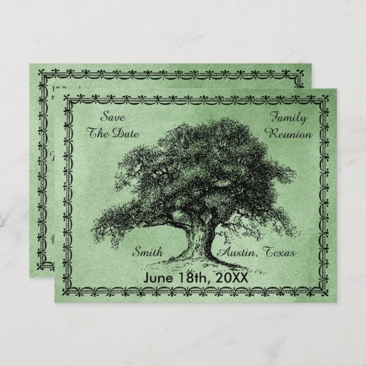 ヴィンテージの木の屋外の素朴な家族会の緑 案内ポストカード (正面/裏面)