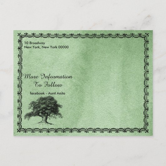 ヴィンテージの木の屋外の素朴な家族会の緑 案内ポストカード (裏面)