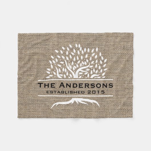 ヴィンテージの木の確立される素朴なバーラップの姓 フリースブランケット (正面(横))