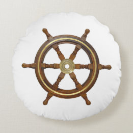 ヴィンテージの木の船の車輪 ラウンドクッション