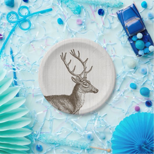 ヴィンテージの木びき台のシカの紙皿 ペーパープレート (パーティー)