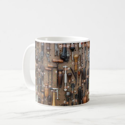 ヴィンテージの木工品と革工芸品 コーヒーマグカップ (正面左)