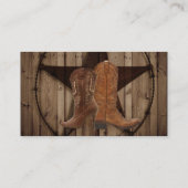ヴィンテージの木目のカウボーイが西の国にブーツ 名刺 (裏面)