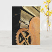 ヴィンテージの木製のギア カード (黄色い花)