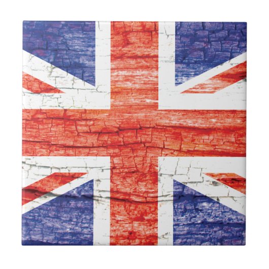 ヴィンテージの木製の英国国旗イギリス(イギリス)の旗 タイル (正面)