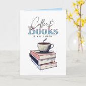 ヴィンテージの本とコーヒーが必要 カード (黄色い花)