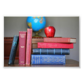 ヴィンテージの本とリンゴ先生 フォトプリント           