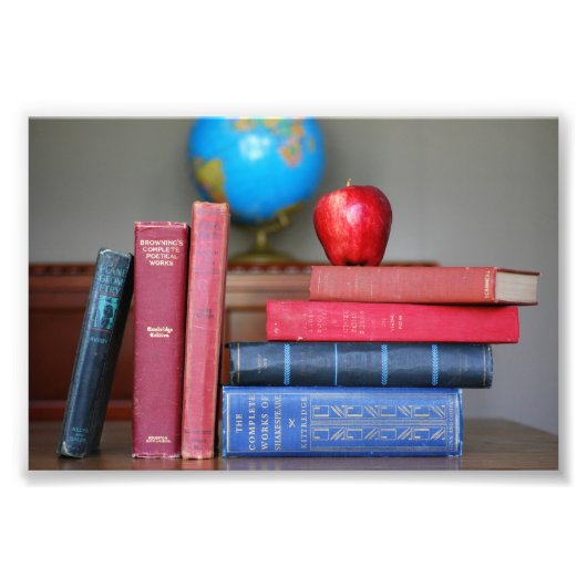 ヴィンテージの本とリンゴ先生 フォトプリント            (正面)