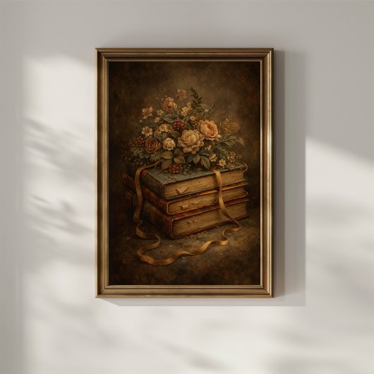 ヴィンテージの本と秋の花 ポスター