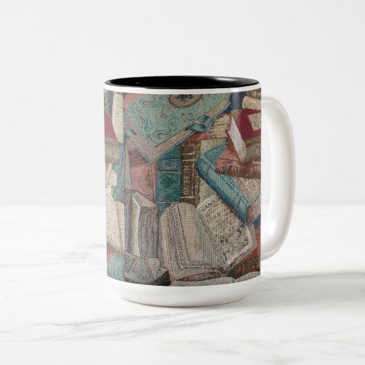 ヴィンテージの本の背景の本のペアカップ ツートーンマグカップ (正面右)