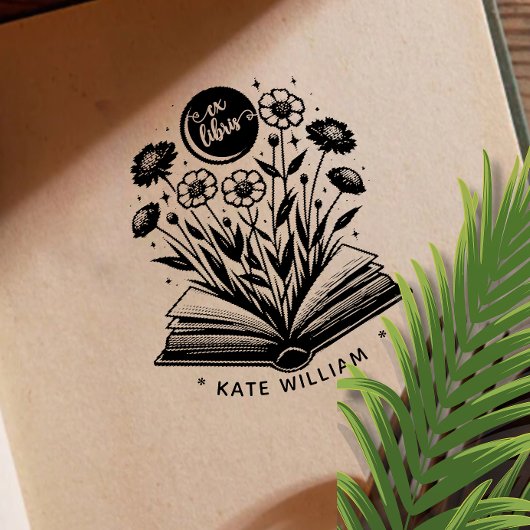 ヴィンテージの本の花のカスタム・エクスリブリス セルフインキングスタンプ