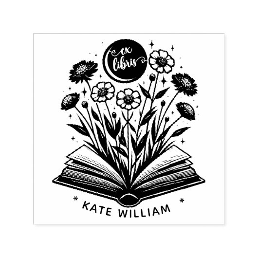 ヴィンテージの本の花のカスタム・エクスリブリス セルフインキングスタンプ (デザイン)