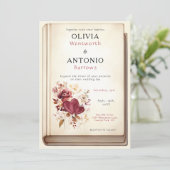ヴィンテージの本の表紙を飾るエレガントでロマンチックなウェディング 招待状 (スタンド正面)